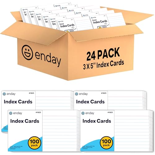 Karteikarten, 7,6 x 12,7 cm, Großpackung (2400 Karten), Notizkarten, 7,6 x 12,7 cm, liniert auf der Rückseite, Karteikarten für Schule, Zuhause und Büro, linierte Karteikarte, 100 Stück pro Packung von Enday
