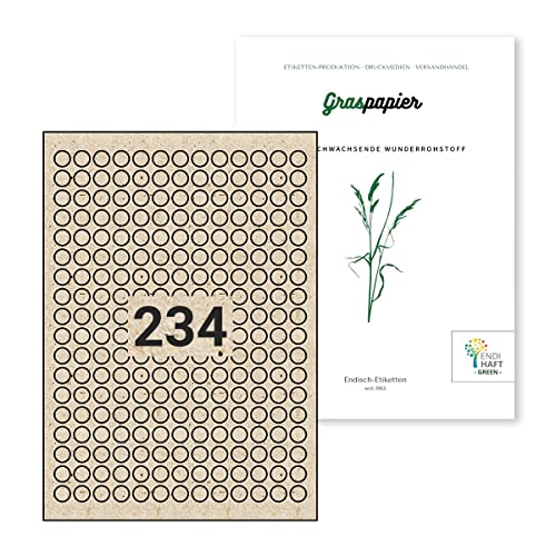 Endi Haft Graspapier Etiketten, 12mm rund, 10 Blatt Naturetiketten, Grasetiketten bestechen durch natürliches Aussehen und Haptik, einzigartiges Etikett auf A4, (Unbedruckt) (12mm rund) von Endi Haft