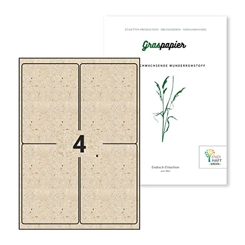 Endi Haft Graspapier Etiketten, 99,1x139mm, Naturetiketten bestechen durch Optik und Haptik, einzigartige Etiketten auf A4 Bögen -Neu- (50Blatt) von Endi Haft