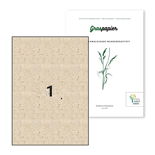Selbstklebende Etiketten aus Graspapier 210x297 mm, 10 Blatt mit 10 Graspapier-Etiketten auf DIN A4, Graspapier-Etiketten überzeugen durch ihre natürliche Optik und Haptik, G210297-10 von Endi Haft