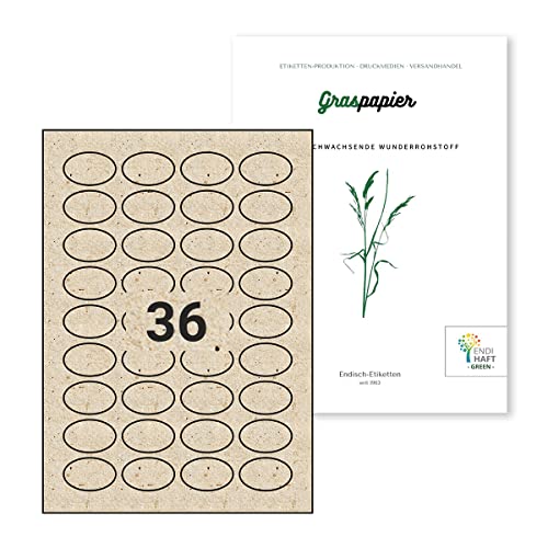 Selbstklebende Etiketten aus Graspapier 40,64x25,4mm, Grasetiketten bestechen durch ihre natürliche Optik und Haptik. 10 Blatt mit 360 Graspapier-Etiketten auf A4 Bögen. Naturetiketten: G04025-10 von Endi Haft