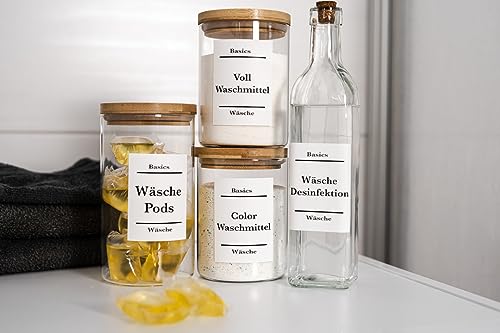 Wäsche Aufkleber- 80x60mm Haushalts-Aufkleber von Endi-Haft-Home, weiß-matte Etiketten - 9 Haushaltsetiketten pro Set (Basic Wäsche Kollektion) von Endi Haft