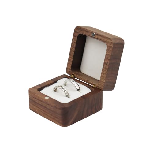 Energather Ringkissen Hochzeit mit 2 Fächern, Ring Box Verlobung Ringhalter mit Magnetverschluss, Ringschachtel Quadratisches Ringschatulle in Vintage-Stil für Anträge, Hochzeit, Verlobung (Weiß) von Energather