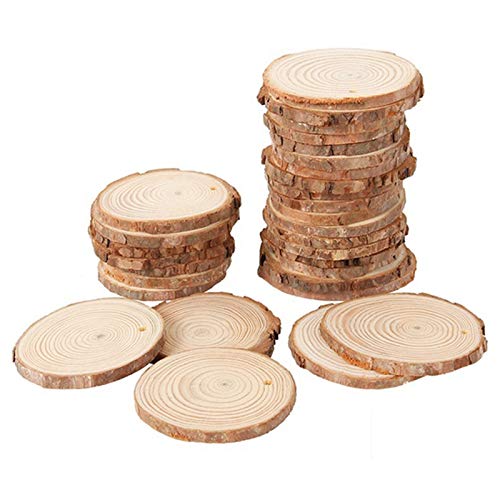 Energetic 40Pcs 3-4CM Unvollendete NatüRliche Runde Holzscheiben Kreise mit Baumrinde Scheiben für DIY Haus Party Dekoration von Energetic