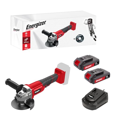 Energizer - Akku-Winkelschleifer, 20 V – 125 mm – 2 Akkus 20 V 2 Ah + Schnellladegerät – Verwendung auf Metall, Stein, Zement, Betonstein und Marmor – Soft Grip & Zusatzgriff – 1 Scheibe inklusive Energizer - Akku-Winkelschleifer, 20 V – 125 mm – 2 Akkus 20 V 2 Ah + Schnellladegerät – Verwendung auf Metall, Stein, Zement, Betonstein und Marmor – Soft Grip & Zusatzgriff – 1 Scheibe inklusive von Energizer