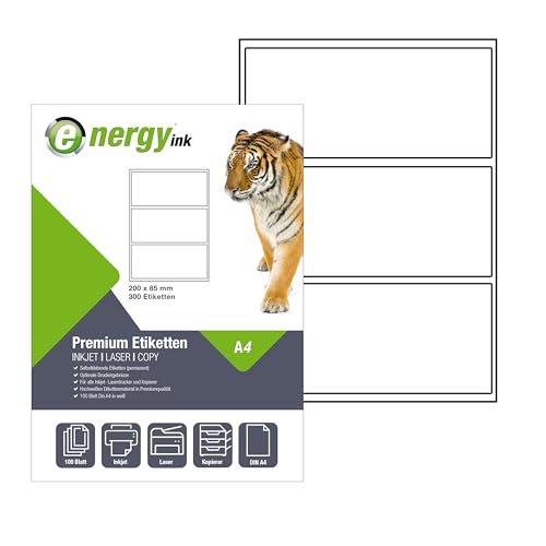 energy ink Etiketten 200x80 mm - 100 Blatt = 300 Etiketten - Selbstklebende Etiketten mit abgerundeten Ecken energy ink Etiketten 200x80 mm - 100 Blatt = 300 Etiketten - Selbstklebende Etiketten mit abgerundeten Ecken von Energy +