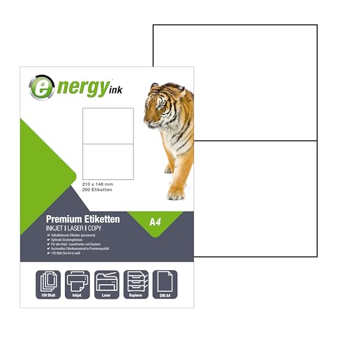 energy ink Premium Etiketten 210 x 148 mm 100 Blatt = 200 Etiketten - Selbstklebende Etiketten energy ink Premium Etiketten 210 x 148 mm 100 Blatt = 200 Etiketten - Selbstklebende Etiketten von Energy +