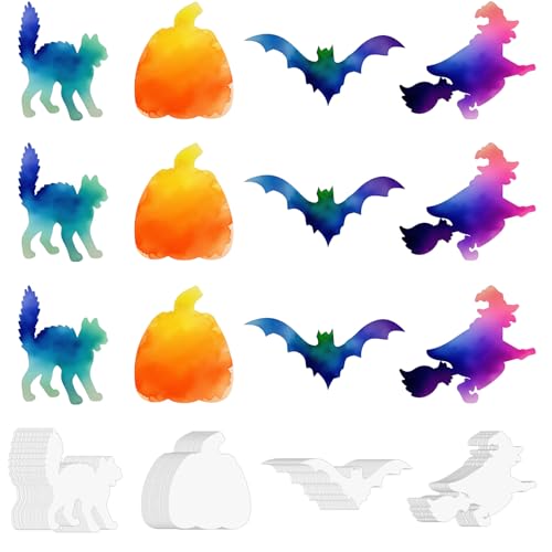 Engrowtic 100 Stück Halloween-Kollektion, farbdiffusierendes Papier, Hexe, Kürbis, Katze, Fledermaus, verschiedene Formen, Halloween, Farbe, Diffusor, Aquarell, Basteln für gruselige Kunst und von Engrowtic
