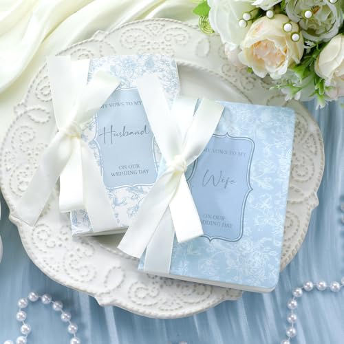Engrowtic Hochzeits-Gelübdebücher mit Schleife, florales Gelübdebuch, Papier-Notizbuch für Hochzeitsgelübde, Tagebuch, offizielles Buch, Brautparty, Geschenke, Andenken (Blau, Ehemann und Ehefrau), 2 von Engrowtic