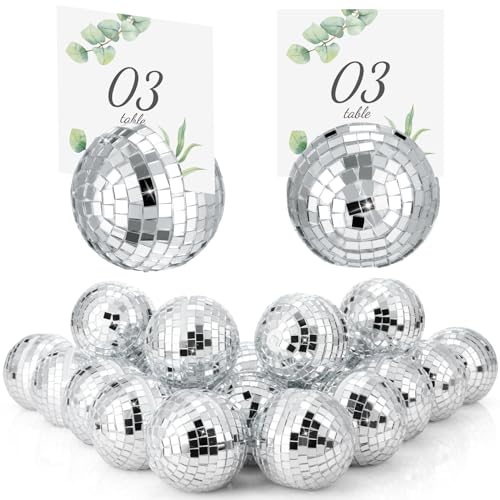Engrowtic Tischkartenhalter mit Discokugeln, silberfarben, Tischnummernhalter für Fotos, Namenskarten, Disco-Mittelstücke, Dekoration für Hochzeit, Party, Geburtstag, Tischnummer, 5,1 cm, 12 Stück Engrowtic Tischkartenhalter mit Discokugeln, silberfarben, Tischnummernhalter für Fotos, Namenskarten, Disco-Mittelstücke, Dekoration für Hochzeit, Party, Geburtstag, Tischnummer, 5,1 cm, 12 Stück von Engrowtic