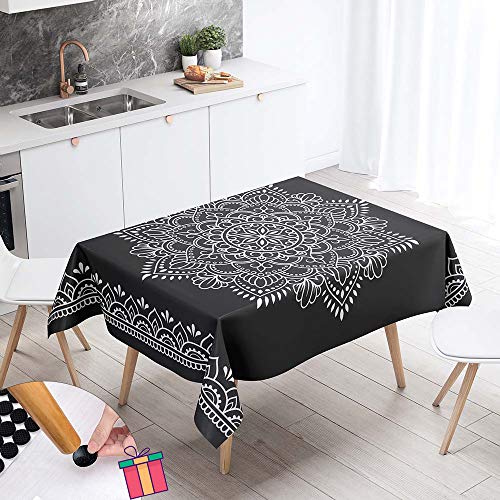 Enhome Tischdecke Rechteckige Abwaschbar, 3D Boho Wasserabweisend Abwischbar Tischtuch für Küche, Abendessen, Speisesaal Schmutzabweisend Küchentischabdeckung (Weißes Mandala,140x200cm) von Enhome