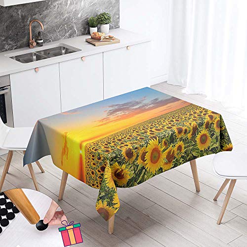Enhome Tischdecke Rechteckige Abwaschbar, 3D Pflanze Sonnenblume Wasserabweisend Abwischbar Tischtuch für Küche, Speisesaal Schmutzabweisend Küchentischabdeckung (Gelbe Sonne,140x160cm) von Enhome