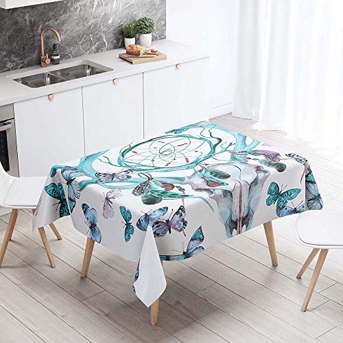 Enhome Tischdecke Rechteckige Antifouling Schmutzabweisend Tischdecke, 3D Muster Abwaschbar Wasserabweisend Tischtuch für Küche Garten Abendessen Speisesaal (140x240cm,Weißer Schmetterling) von Enhome