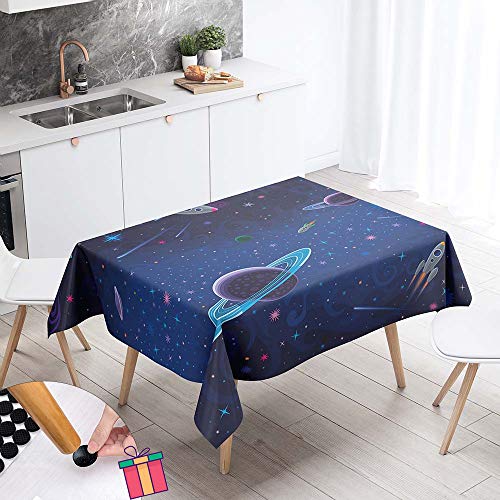 Enhome Tischdecke Wasserabweisend Rechteckige, Abwaschbar Abwischbar Kind Tischtuch Schmutzabweisend 3D Universum Stil Küchentischabdeckung für Küche, Speisesaal (Planet,140x240cm) von Enhome