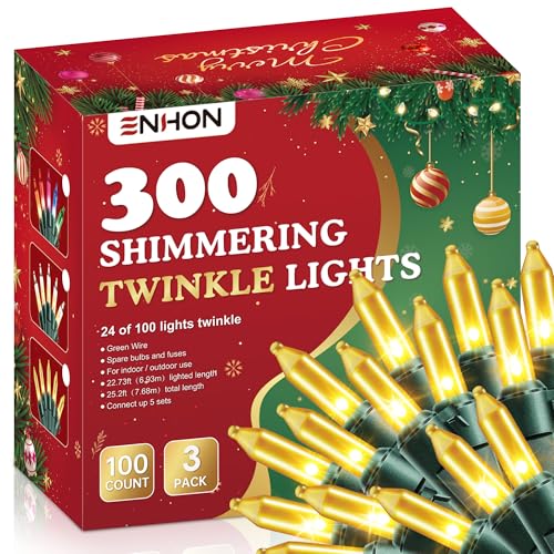 3 Stück goldene Weihnachtslichter, 2,5 m, 72 von 300 Counts, glühende Weihnachtslichter, Ende zu Ende verbindbare Lichterkette für Baum-/Gartendekoration 3 Stück goldene Weihnachtslichter, 2,5 m, 72 von 300 Counts, glühende Weihnachtslichter, Ende zu Ende verbindbare Lichterkette für Baum-/Gartendekoration von Enhon