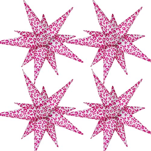 4 x rosa Leoparden-Luftballons, Geparden-Luftballons, Explosionsstern, Sternen-Burst für rosa Leoparden-Party-Dekorationen, Junggesellinnenabschied, Dekoration, Mädchen, Frauen von Enimapod