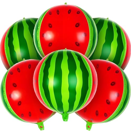 6 x 4D-Wassermelonen-Luftballons, Wassermelonen-Folienballons für Wassermelonen-Party-Dekorationen, Wassermelonen-Babyparty-Dekoration, Sommer, Obstparty, Picknick, Themenparty, Dekoration von Enimapod