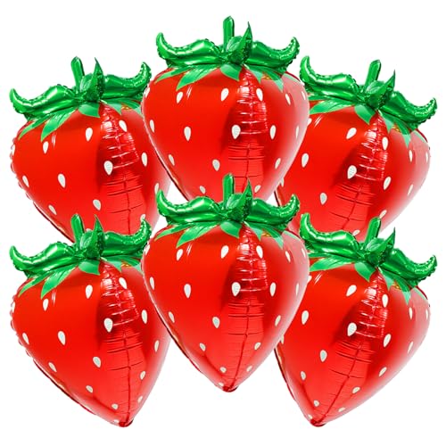 6pcs 73.7 cm 4D Red Strawberry Balloon Strawberry Foil Balloon for Strawberry Birthday Party Decoration Strawberry Theme Party Berry Birthday Party Decor Picnic Baby Shower Supplies von Enimapod