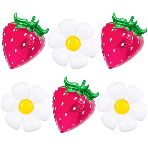 6pcs 73.7 cm 4D Rosa Erdbeerballon Blume Ballon für Erdbeere Geburtstag Party Dekorationen Obst Geburtstag Party Dekor Frühling Sommer Party Picknick Partys Babyparty Hochzeit Party Dekoration von Enimapod