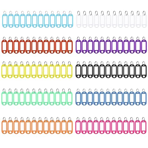 EnixwH 120 Stück Schlüsselanhänger, Kunststoff Schlüsselanhänger Beschriftbar mit Etiketten, Schlüsselschilder zur Kennzeichnung Verschiedener Gegenstände wie Schlüssel, Gepäck, Haustiere (10 Farben) von EnixwH