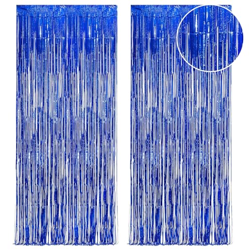EnixwH 2 Stück Glitzer Vorhang Geburtstag 1x2 M Glitzervorhang Party Vorhang Glitzer Deko Party Vorhänge Luftschlangen Fransen Geburtstag Dekoration für Geburtstagsfeier Hochzeitsfoto (Blau) von EnixwH