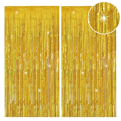 EnixwH 2 Stück Glitzer Vorhang Geburtstag 1x2 M Glitzervorhang Party Vorhang Glitzer Deko Party Vorhänge Luftschlangen Fransen Geburtstag Dekoration für Geburtstagsfeier Hochzeitsfoto (Gold) von EnixwH