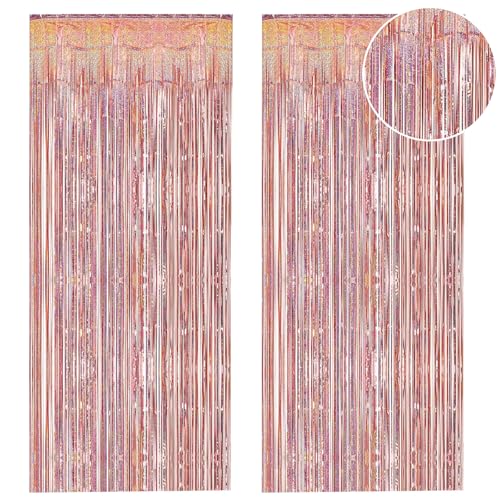 EnixwH 2 Stück Glitzer Vorhang Geburtstag 1x2 M Glitzervorhang Party Vorhang Glitzer Deko Party Vorhänge Luftschlangen Fransen Geburtstag Dekoration für Geburtstagsfeier Hochzeitsfoto (Roségold) von EnixwH