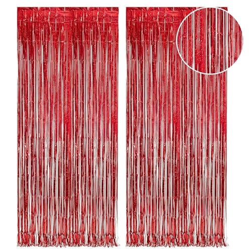 EnixwH 2 Stück Glitzer Vorhang Geburtstag 1x2 M Glitzervorhang Party Vorhang Glitzer Deko Party Vorhänge Luftschlangen Fransen Geburtstag Dekoration für Geburtstagsfeier Hochzeitsfoto (Rot) von EnixwH