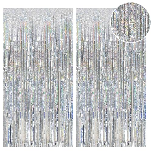 EnixwH 2 Stück Glitzer Vorhang Geburtstag 1x2 M Glitzervorhang Party Vorhang Glitzer Deko Party Vorhänge Luftschlangen Fransen Geburtstag Dekoration für Geburtstagsfeier Hochzeitsfoto (Silber) von EnixwH