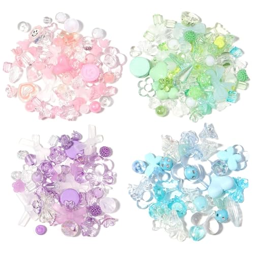 EnixwH 200 Stück Bunte Perlen zum Auffädeln Kinder Bunte Acrylperlen Set mit Blumen Schmetterlingen Herzen, Bastelperlen zum Auffädeln für Armbänder, Halsketten, Kleidung und Schmuckherstellung von EnixwH