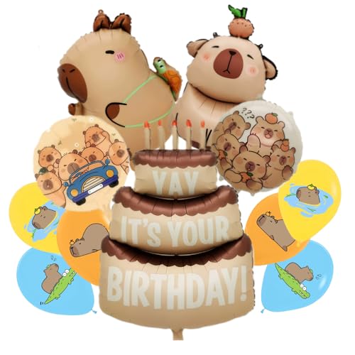 11 Stück Capybara Geburtstag Deko Ballon,Capybara Deko,Folienballon Happy Birthday,Geeignet für Kindergeburtstage,Partys mit Cartoon-Tierthemen,Fotohintergrund-Requisiten von Eniyou