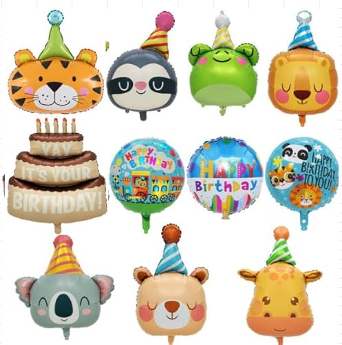 11 Stück Luftballon Tiere,Party Animals Folienballons,Waldtiere Geburtstag Deko,Ballons Tierkopf,für Junge Mädchen Kind party animals Geburtstag Party Deko von Eniyou
