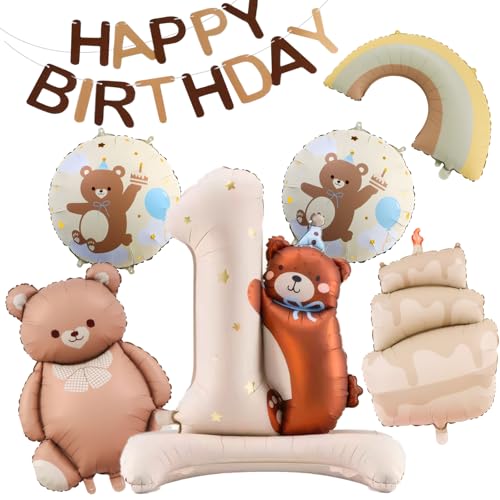7 Stück Luftballon 1. Geburtstag Bär Deko 1. Geburtstag Junge Folienballon Mädchen Selbststehend Luftballon Zahl 1 Bär Geburtstagsdeko Partydeko von Eniyou