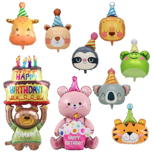 9 Stück Luftballon Tiere Ballons Tierkopf, XXL Folienballon Tiere Tierkopf Ballons Waldtiere Geburtstag Deko Tiere Luftballons Kindergeburtstag für Geburtstag Party Dekoration von Eniyou