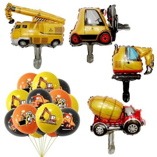 Bagger Luftballon 18 Stück mit 4pcs Bagger Folienballon, Bagger Deko Kindergeburtstag Luftballon, Baustelle Kinder Ballon, Bagger Geburtstag Deko Ballons, Schwarz Luftballons Deko Baustelle Geburtstag von Eniyou