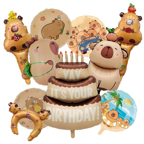 Capybara Geburtstag Deko 10-teiliges Set mit Luftballons, Capybara Geburtstagsdeko,Party Ballons,Folienballon für Jungen mädchen Geburtstag Party von Eniyou