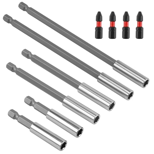 Magnetisches Bithalter-Set, 60, 100, 150 mm, Sechskantschaft, S2-Stahl, magnetischer Bohrerverlängerungshalter mit 4 x 25 mm Schraubendreher-Schlag-Bits, 10 Stück von Enjiror