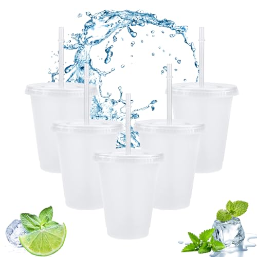Transparente Kunststoffbecher mit Deckel und Strohhalmen, 5 Stück, wiederverwendbare und BPA-freie Eiswasserbecher, Kalttrinkbecher, individuelle Tasse für Kaffee, Smoothie, Säfte, Partybecher für Transparente Kunststoffbecher mit Deckel und Strohhalmen, 5 Stück, wiederverwendbare und BPA-freie Eiswasserbecher, Kalttrinkbecher, individuelle Tasse für Kaffee, Smoothie, Säfte, Partybecher für von EnjoyThink
