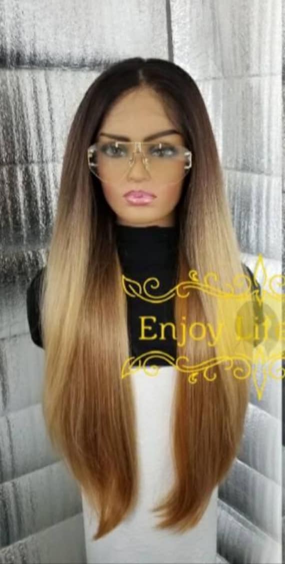 3 Farbe Blond Braun Schwarz 360 Ombre Balayage Traum Natürlich Aussehende Lace Front Perücke Perfekt Für Hochsteckfrisuren von Enjoylifewigs