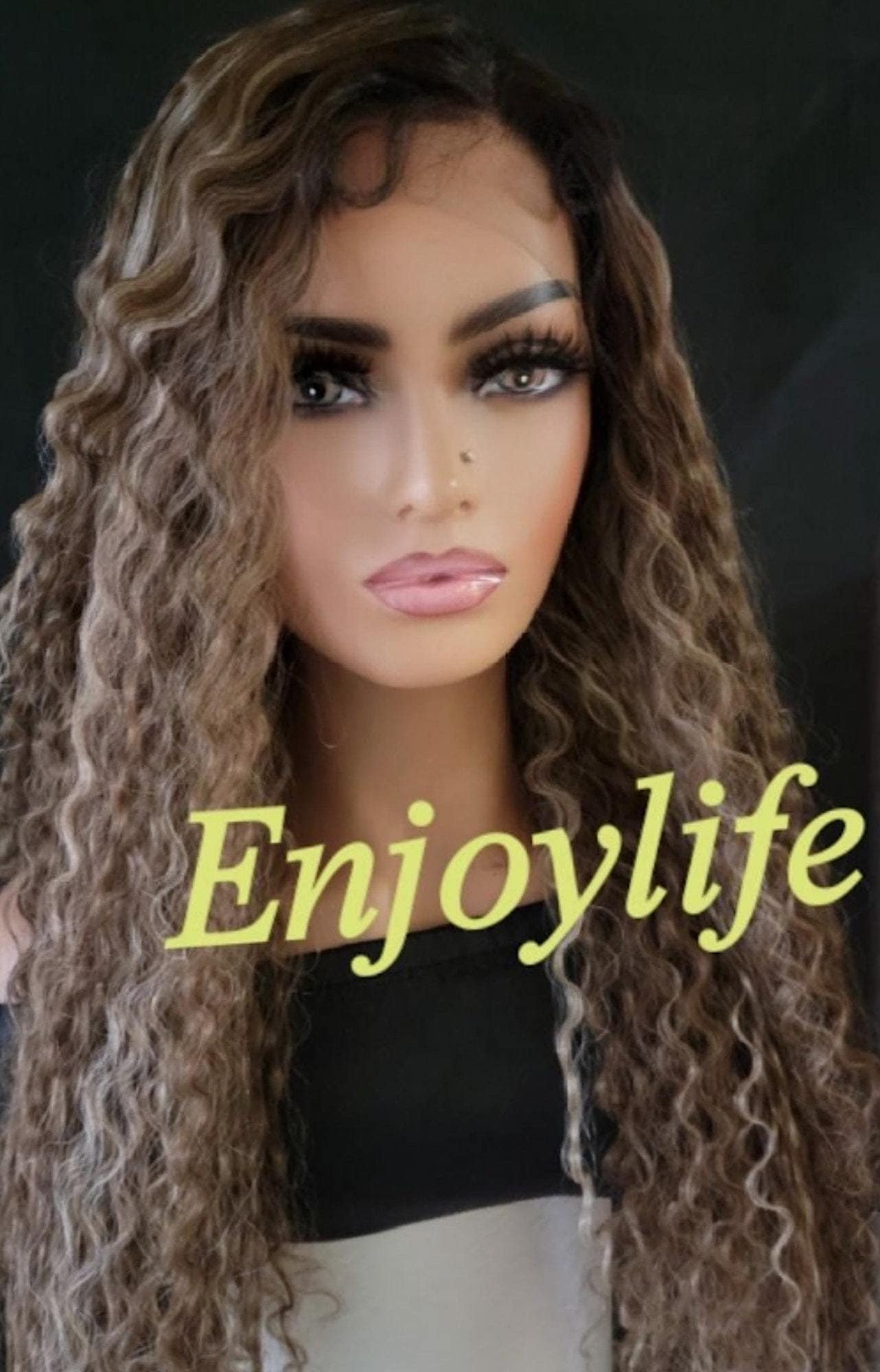 Braun Blonde Gewellte Spitze Vorne H.d Perücke von Enjoylifewigs