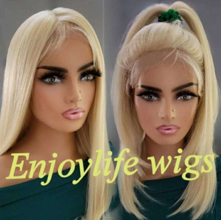 H.d Transparente Spitze Vorne Blonde Natürliche Gerade Lange Bob-Perücke Mit Verstellbaren Trägern von Enjoylifewigs