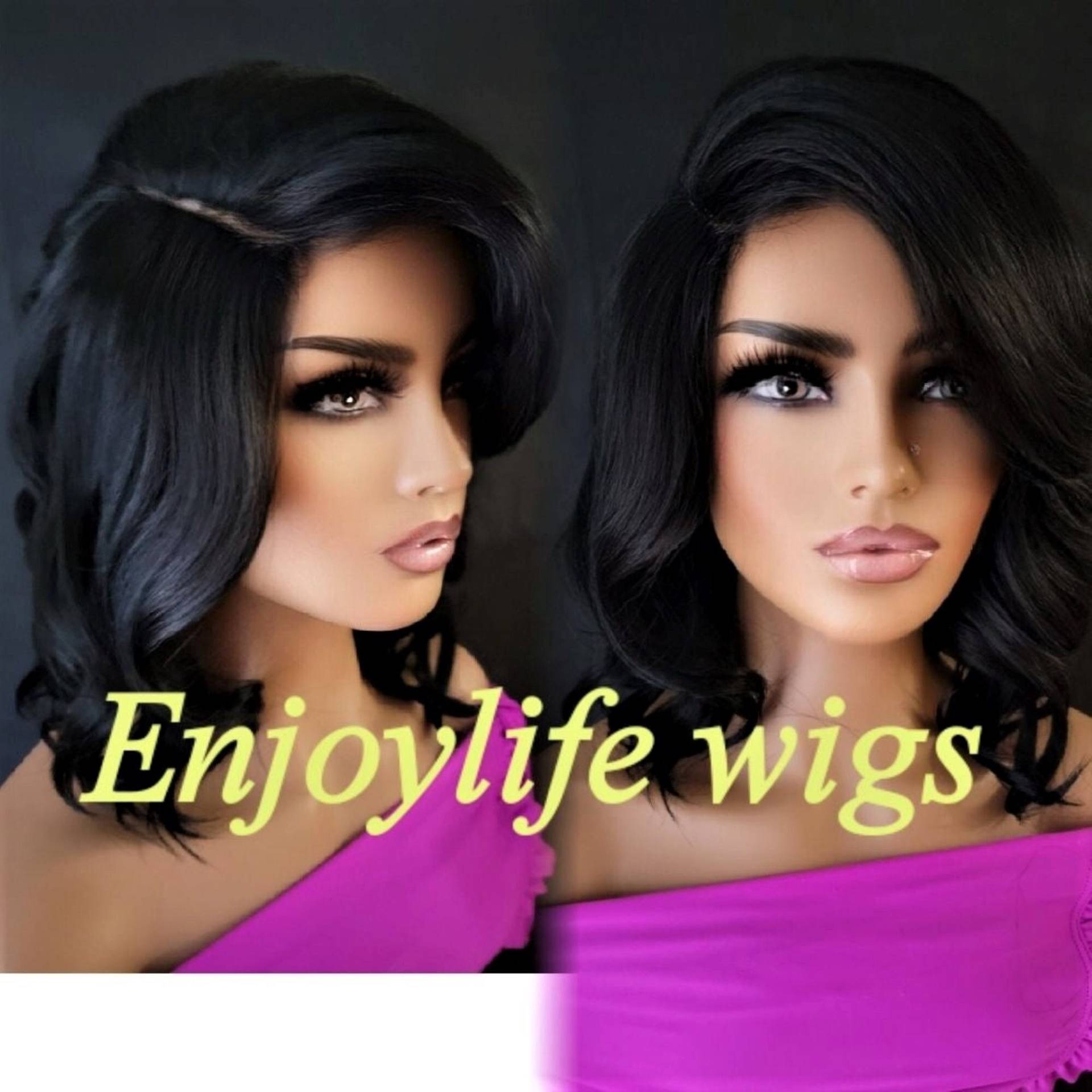 Naturlook Gewelltes Seitenteil Schwarze Bob Perücke von Enjoylifewigs