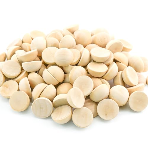 Enkrio 100 Stück halbe Holzkugeln, 1,9 cm geteilte Holzkugeln, unlackiert, natürliche Halbperlen für Heimwerker, Handwerk, Zwergennasen, Heimdekoration (20 mm) von Enkrio