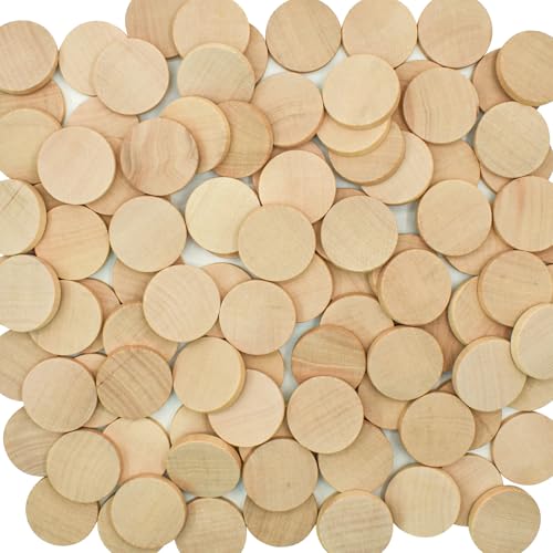 Enkrio 100 Stück unlackierte Holzscheiben, 2,5 cm, runde Holzmünzen, Holzscheibe, blanko für Bastelarbeiten, Kunstbedarf (5,1 x 1,6 cm) von Enkrio