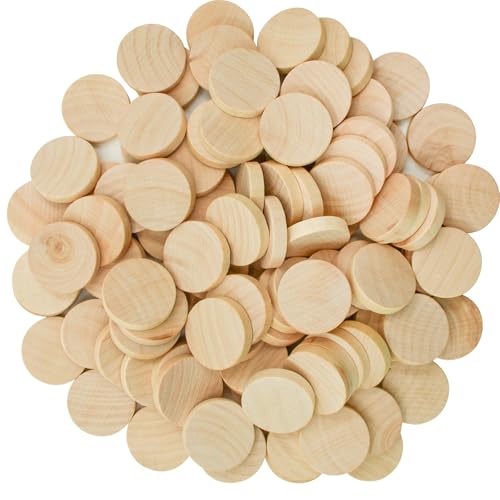 Enkrio 100 Stück unlackierte Holzscheiben, 2,5 cm, runde Holzmünzen, Holzscheiben, blanko für Bastelarbeiten, Kunstbedarf (2,5 x 3,5 cm) von Enkrio