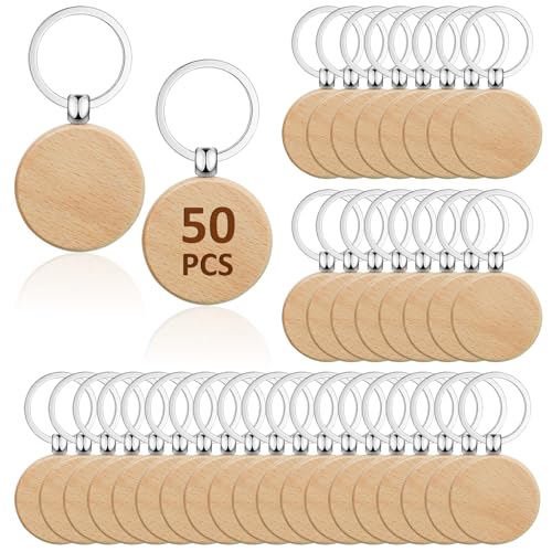 Enkrio 50 Stück Holz-Schlüsselanhänger, Rohlinge, rechteckig, unlackiertes Holz, Schlüsselanhänger für Lasergravur, DIY, Handwerk, Haustiermarken (rund) von Enkrio