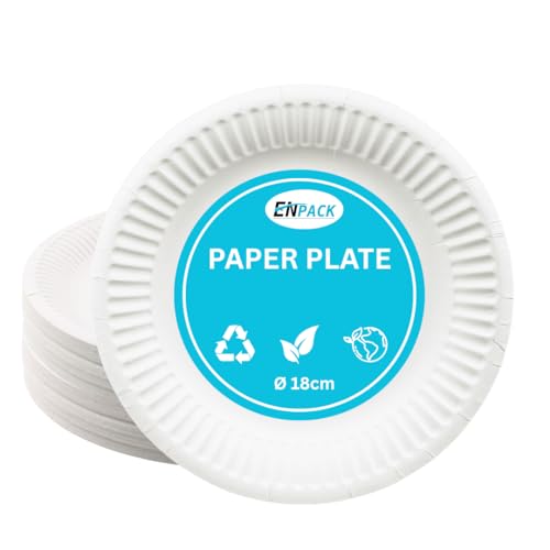 Enpack Einweg Teller aus Papier 18cm - Einwegteller in weiß - Pappteller Geburtstag - Einweggeschirr umweltfreundlich & nachhaltig - Einmal Teller für Partys - bio plates (100) von Enpack