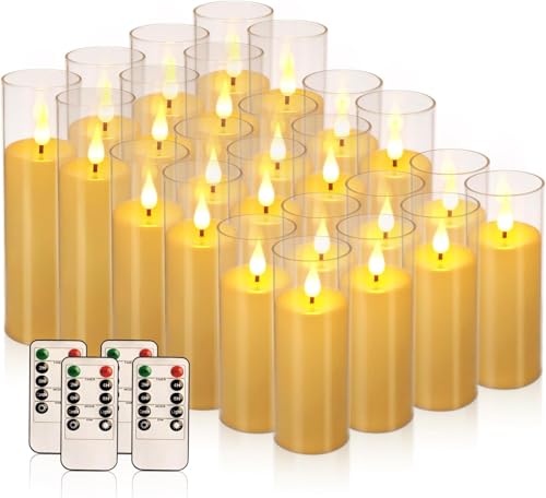 Enpornk Set mit 24 flammenlosen LED-Batterien, Durchmesser 5,6 x H 12,7 cm, 15,2 cm, 17,8 cm, realistische bewegliche Dochtkerzen mit 10-Tasten-Fernbedienung und 24-Stunden-Timer von Enpornk