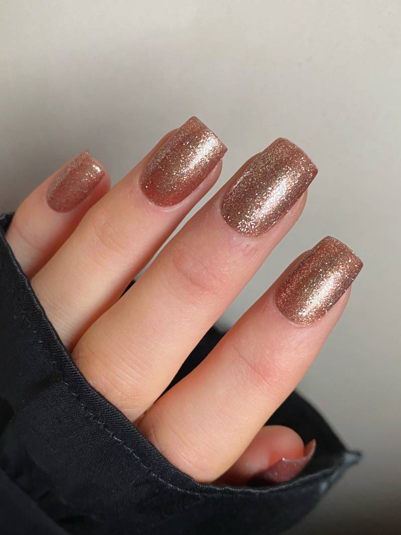 Bronze Glitter Custom Press On Nails | Weihnachten Stick Luxus Gold Falsche Nägel von Enroutenails
