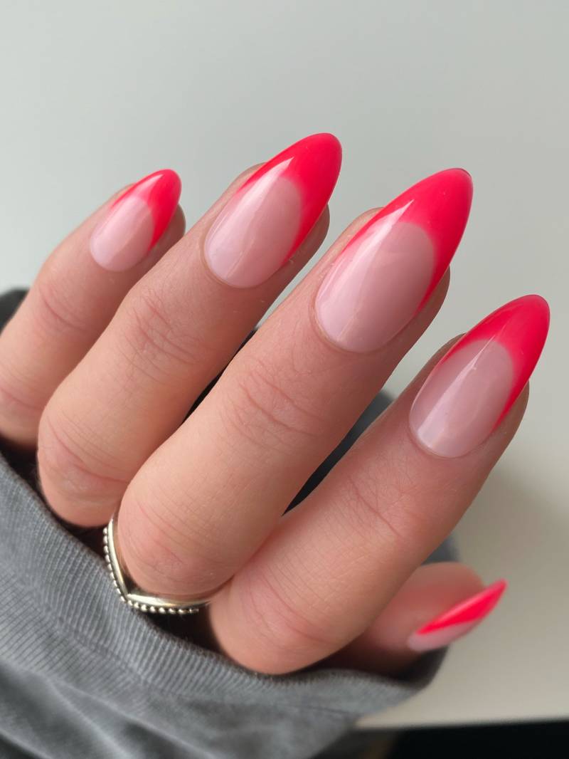 Neon Pink French Custom Press On Nails | Lange Mandel Falsche Nägel Stick von Enroutenails